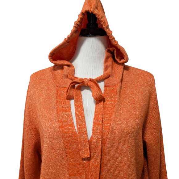 Le Superbe Womens Size M Orange Metallic Peace Sign Wool Cashmere Hooded Sweater - Picture 5 of 12